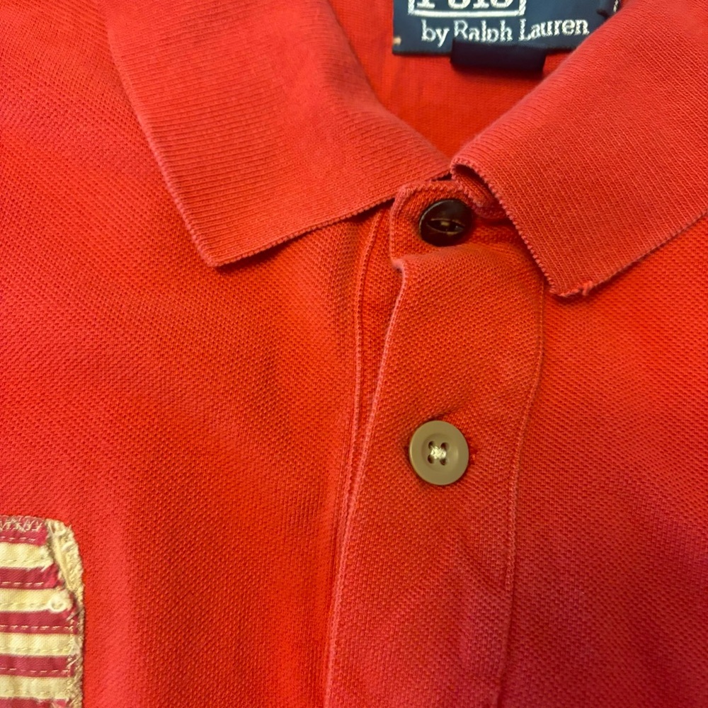 Polo. By Ralph Lauren red polo with Flag/stencil/distress-BIG Men’s 3X - Picture 15 of 16